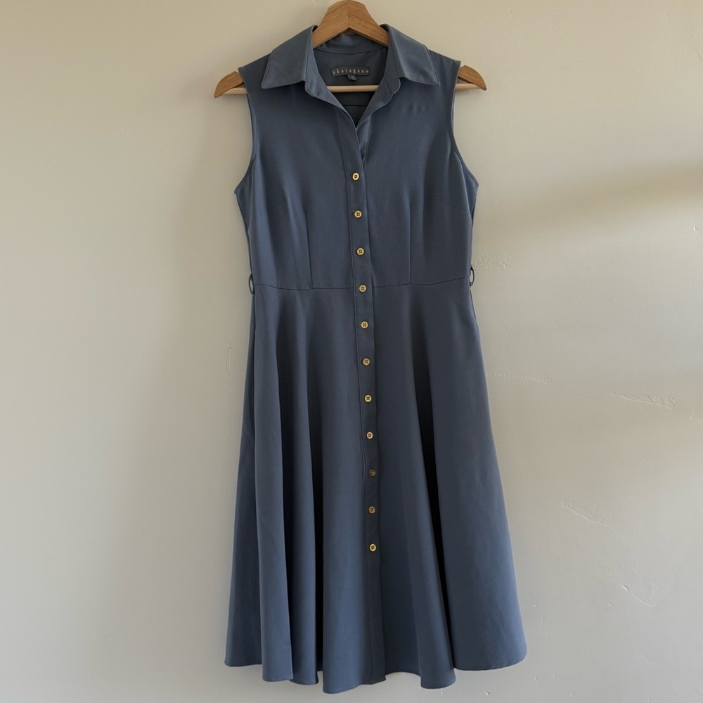Women Gray blue Sleeveless Midi Dress Notched casual size 4P tie not included